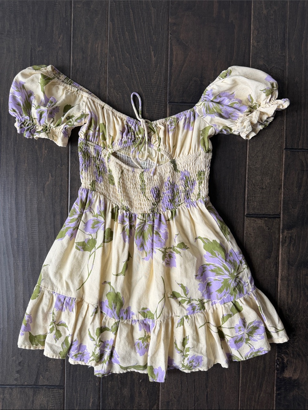 Peppermayo size 2 Off-Shoulder Floral Dress in Cream and Lavender